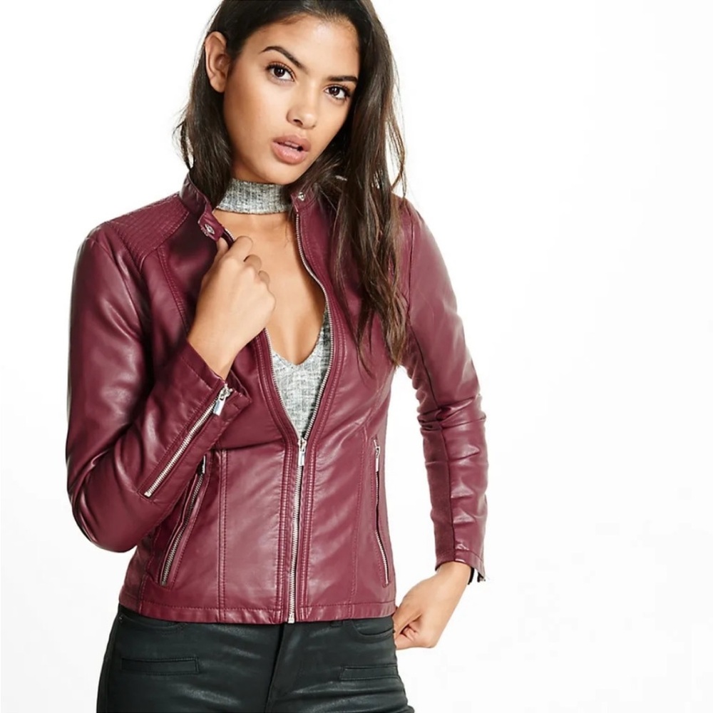 Express Maroon Leather Jacket for Women